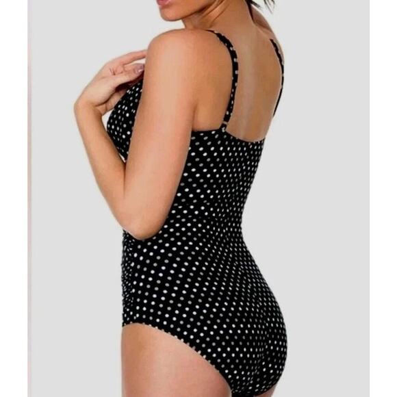 Miraclesuit Rialto 1-PC Swimsuit Spot On 16-18 Black Olive Polk-a-dot Ruched - Picture 4 of 12